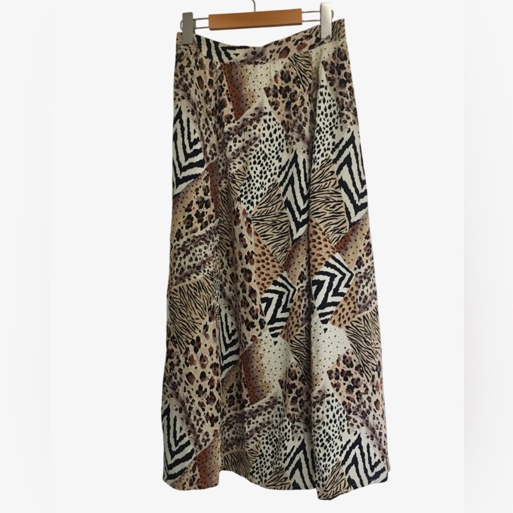 Vintage Leopard Print Skirt Maxi Animal 90s Safari Cheetah Patchwork Zebra XS S